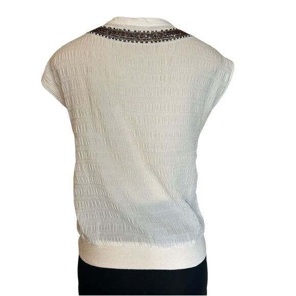 Anthropologie Floreat  Embroidered Beaded sleeveless Layered Preppy Top 0 - Picture 3 of 6